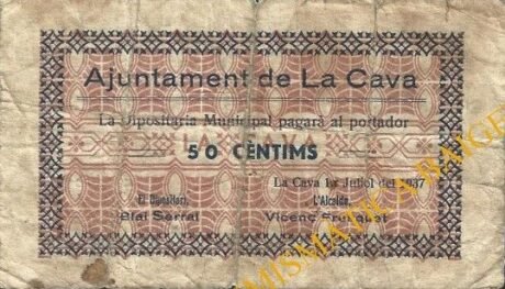 Аверс банкноты 50 сантимов Ла Кава (Испания) 1937 года