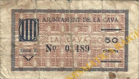 Реверс банкноты 50 сантимов Ла Кава (Испания) 1937 года