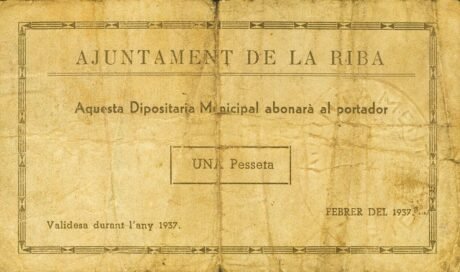 Аверс банкноты 1 peseta la riba (Spain) 1937
