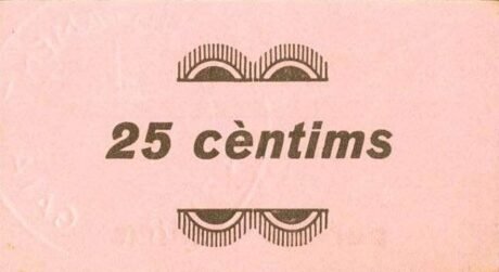 Реверс банкноты 25 сантимов Ла Риера де Гайя (Испания)