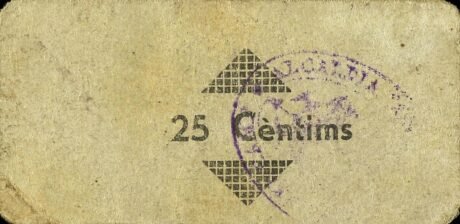 Реверс банкноты 25 centymów La Selva del Camp (Hiszpania) 1937