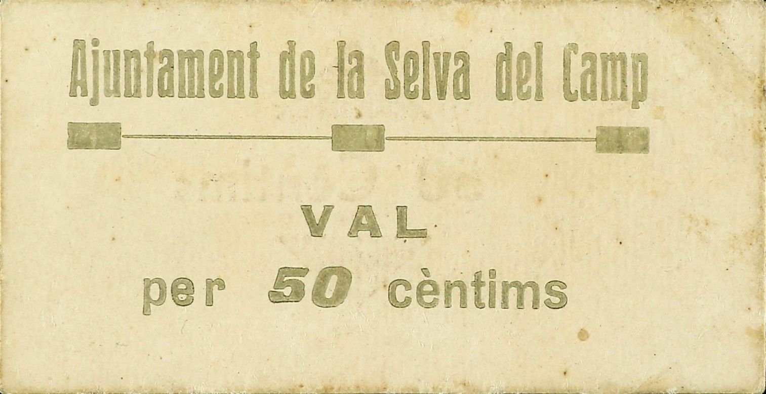 Аверс банкноты 50 сантимов Ла Сельва дель Камп (Испания) 1937 года