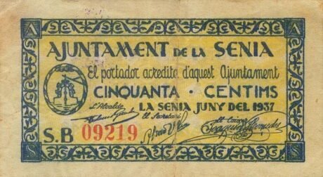 Аверс банкноты 50 centymów La Senia (Hiszpania) 1937