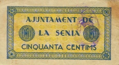 Реверс банкноты 50 centymów La Senia (Hiszpania) 1937