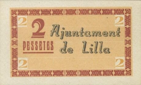 Аверс банкноты 2 песеты Лилла (Испания)