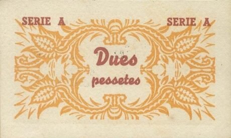 Реверс банкноты 2 песеты Лилла (Испания)