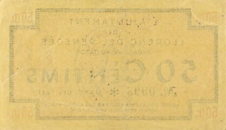 Реверс банкноты 50 centymów Llorens del Penedès (Hiszpania) 1937