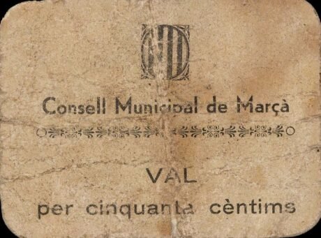 Аверс банкноты 50 сантимов Марса (Испания) 1937 года