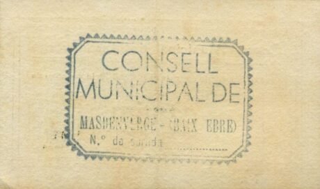 Реверс банкноты 25 сантимов Масденверге (Испания)