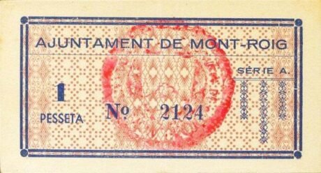 Реверс банкноты 1 peseta Mont Roig (Spain) 1937