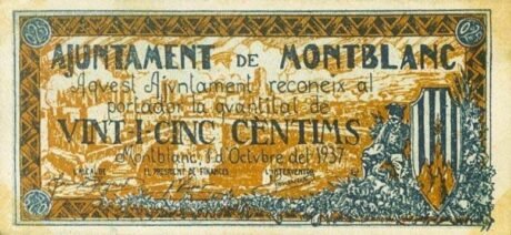 Аверс банкноты 25 Santimo Mont Blanc (Hiszpania) 1937