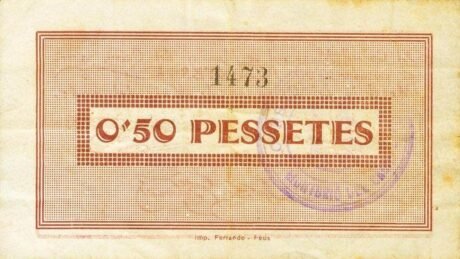 Реверс банкноты 0,50 pesety Montbrió del Camp (Hiszpania) 1937