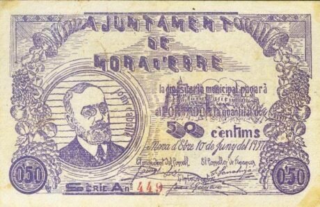 Аверс банкноты 50 centymów Mora d'Ebre (Hiszpania) 1937