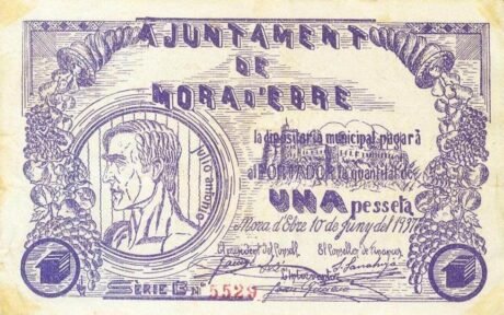 Аверс банкноты 1 peseta Mora d'Ebre (Hiszpania) 1937
