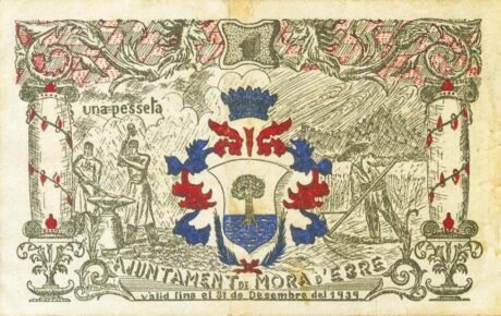 Реверс банкноты 1 peseta Mora d'Ebre (Hiszpania) 1937