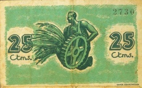 Rewers banknotu 25 centymów Mora la Nova (Hiszpania) 1937