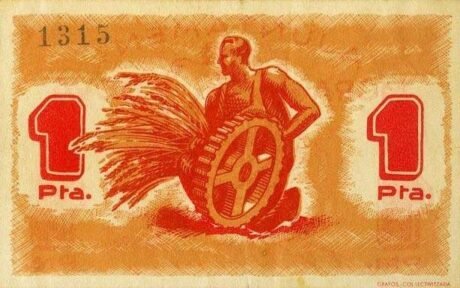 Реверс банкноты 1 peseta Mora la Nova (Hiszpania) 1937