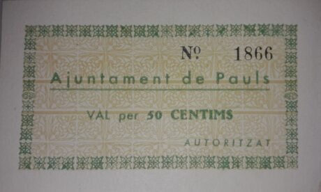 Аверс банкноты 50 centymów Pauls (Hiszpania) 1937