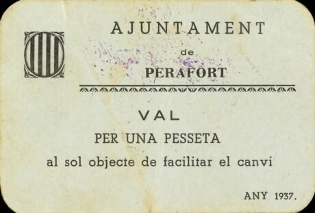 Аверс банкноты 1 peseta Perafort (Hiszpania) 1937