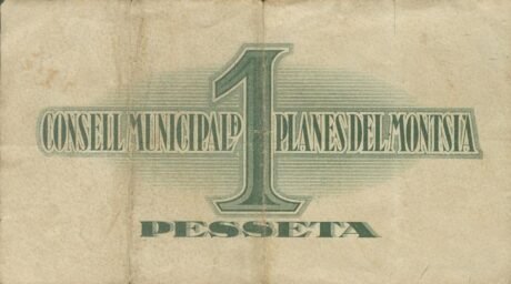 Реверс банкноты Samolot 1 peseta del Montsia (Hiszpania) 1937