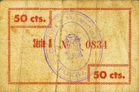 Реверс банкноты 50 centymów Porrera (Hiszpania) 1937