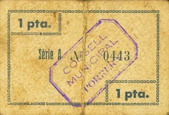 Реверс банкноты 1 песета Поррера (Испания) 1937 года