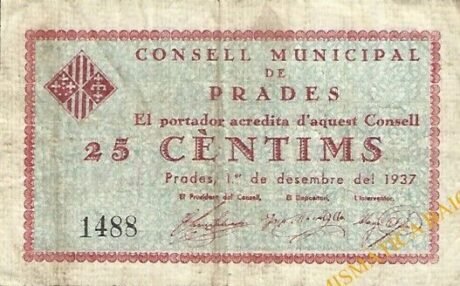 Аверс банкноты 25 centymów Prad (Hiszpania) 1937