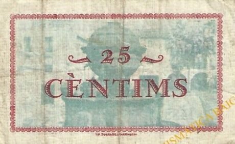 Реверс банкноты 25 centymów Prad (Hiszpania) 1937