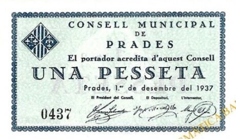 Аверс банкноты 1 peseta Prades (Hiszpania) 1937
