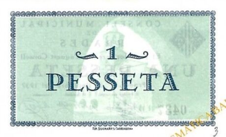Реверс банкноты 1 peseta Prades (Hiszpania) 1937