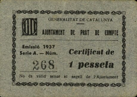 Аверс банкноты 1 peseta Prat de Comte (Hiszpania) 1937