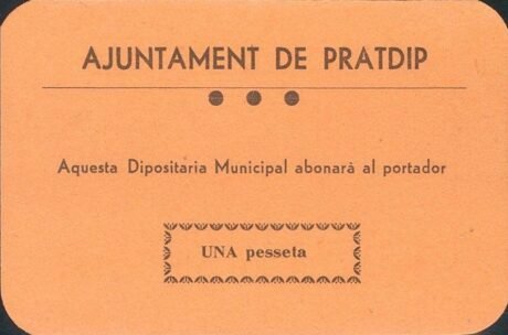 Аверс банкноты 1 песета Пратдип (Испания) 1937 года