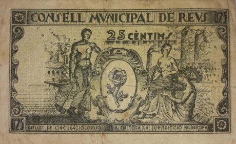 Реверс банкноты 25 centymów Reus (Hiszpania) 1937
