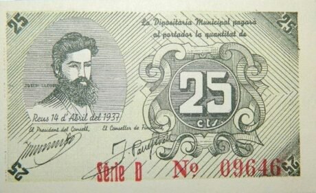 Аверс банкноты 25 centymów Reus (Hiszpania) 1937