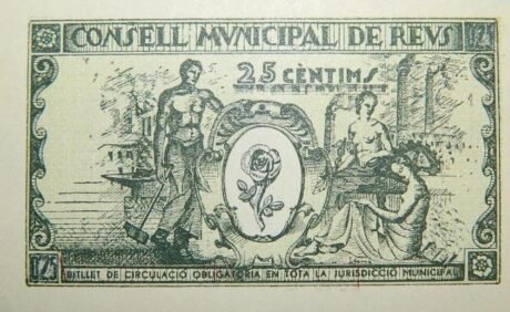 Реверс банкноты 25 centymów Reus (Hiszpania) 1937