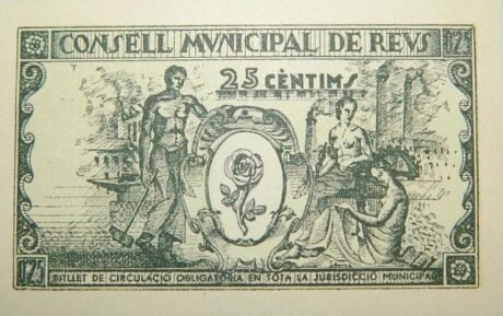 Реверс банкноты 25 centymów Reus (Hiszpania) 1937
