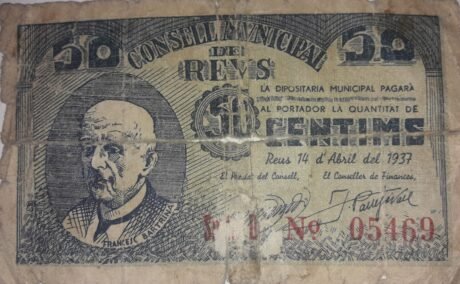 Аверс банкноты 50 сантимов реуса (Испания) 1937 года