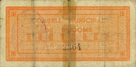 Реверс банкноты 0,50 Песеты Риудомс (Испания) 1937 года