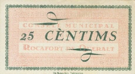 Реверс банкноты 25 Centimo Rocafort de Queralt (Hiszpania) 1937