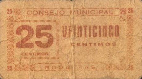 Аверс банкноты 25 сантимов Рокетс (Испания) 1937 года