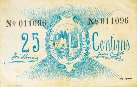 Аверс банкноты Rakiety 25 centymów (Hiszpania) 1937