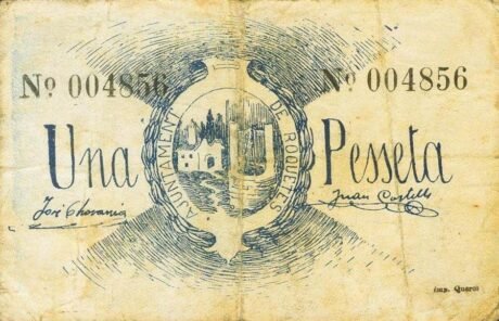 Аверс банкноты 1 peseta Roquetes (Hiszpania) 1937