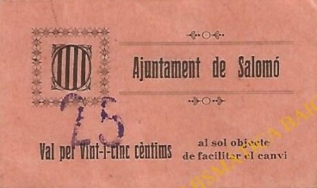 Аверс банкноты 25 centymów Salomo (Hiszpania)