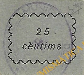 Реверс банкноты 25 сантимов Сарраль (Испания) 1937 года