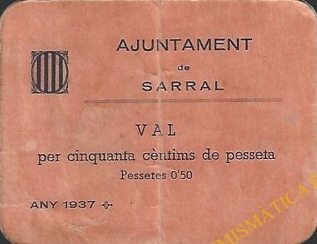 Аверс банкноты 50 сантимов Сарраль (Испания) 1937 года