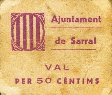 Аверс банкноты 50 сантимов Сарраль (Испания) 1937 года