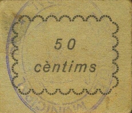 Реверс банкноты 50 сантимов Сарраль (Испания) 1937 года