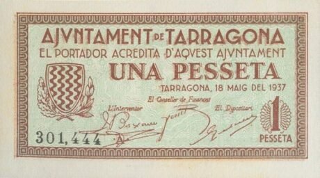 Аверс банкноты 1 peseta Tarragona (Hiszpania) 1937