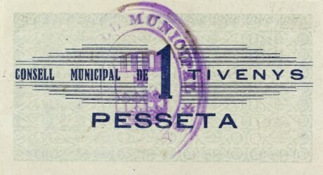 Реверс банкноты 1 Peseta Tivenis (Hiszpania) 1937