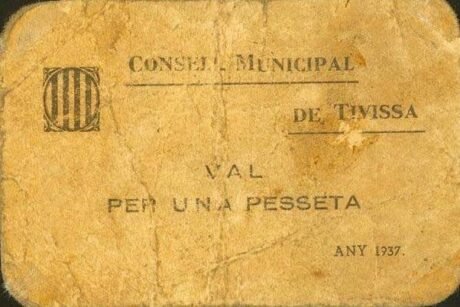 Аверс банкноты 1 peseta Tivissa (Spain) 1937